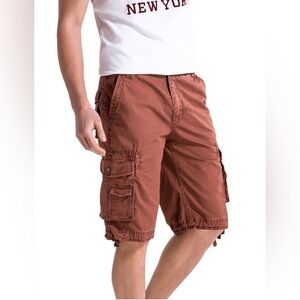 WenVen Men's and Big Men's Stretch Cargo Shorts, Brick Red, Size 36